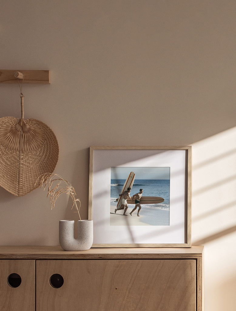 Beige Oak Wood 12x12 Picture Frame Matted to 8x8 - Modern Square Frame with Plexiglass, Lightweight Wall Frame for