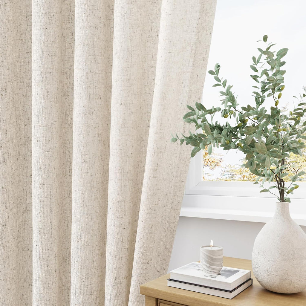 Extra Long Linen Curtains 108 Inch for Living Room Cream Pinch Pleated 9 FT Drapes Semi Sheer Ceiling to Floor