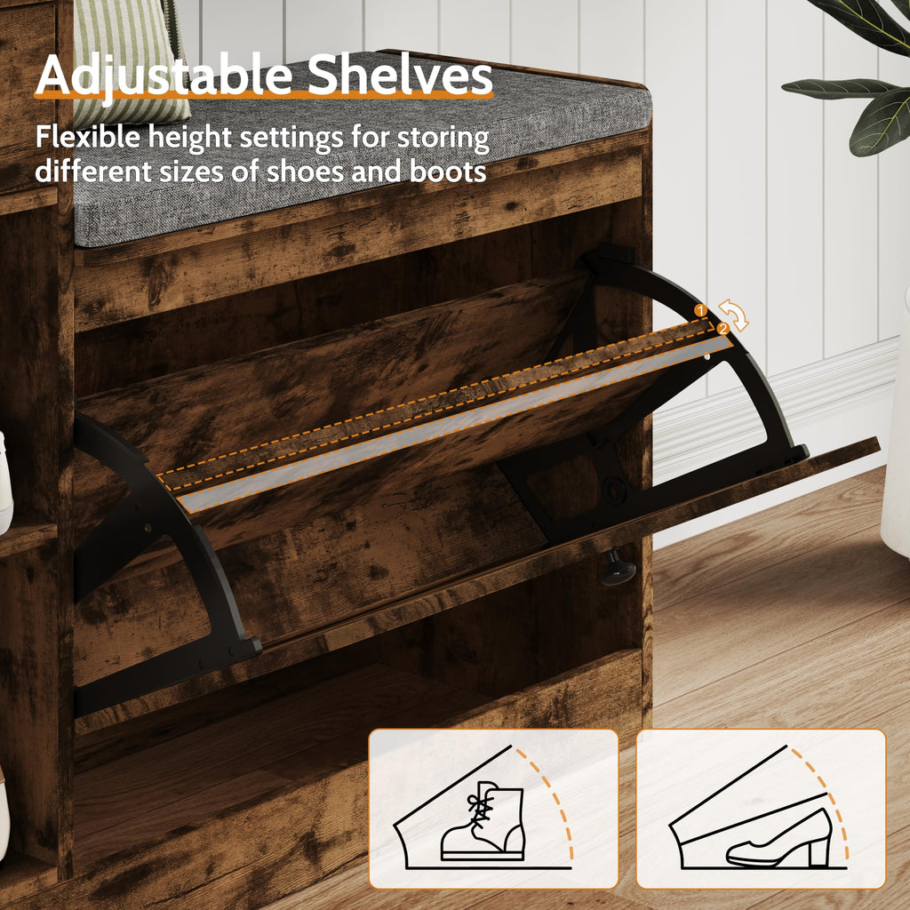 Shoe Storage Bench, Modern Wooden Shoe Cabinet, Vintage Brown