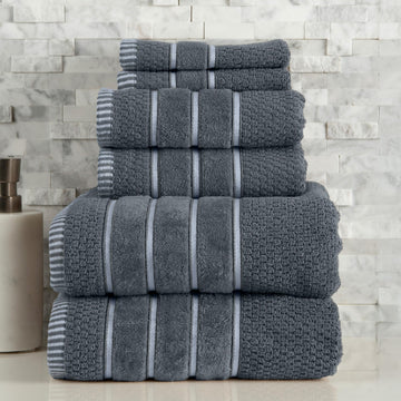 Luxury Cotton Towel Set - Rice Weave 100% Egyptian Cotton 6 Piece Set with 2 Bath Towels, 2 Hand Towels and 2
