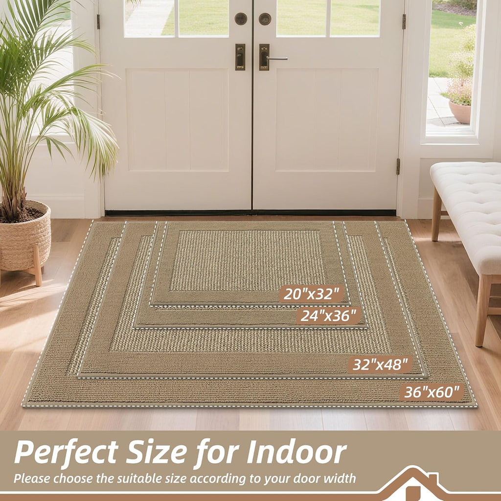 Indoor Door Mat 24" x 36", Dirt Trapper Door Mats, Beige | Non-Slip Entryway Rugs Washable, Trap Dirt Absorbent
