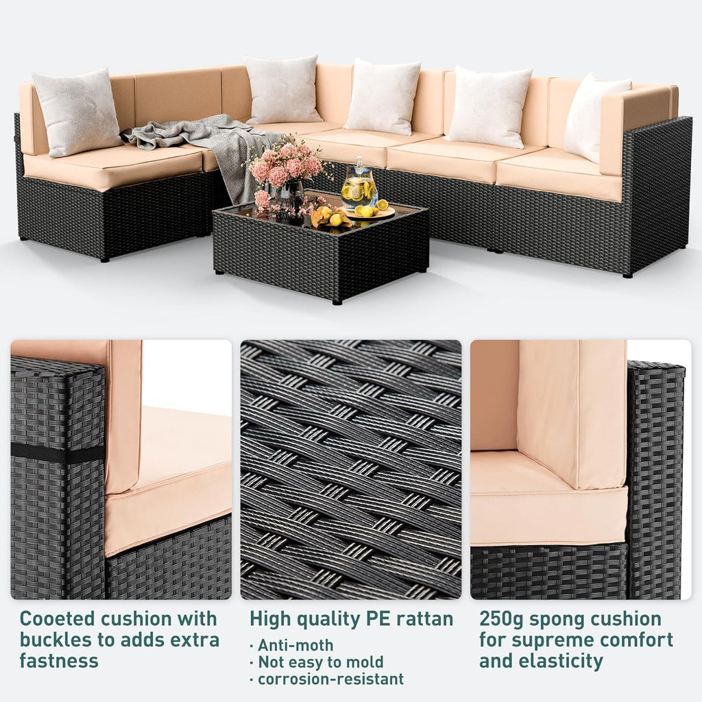 7 Pieces Outdoor Sectional Furniture，Wicker Patio sectional Furniture Sets，All-Weather Rattan Sectional Sofa