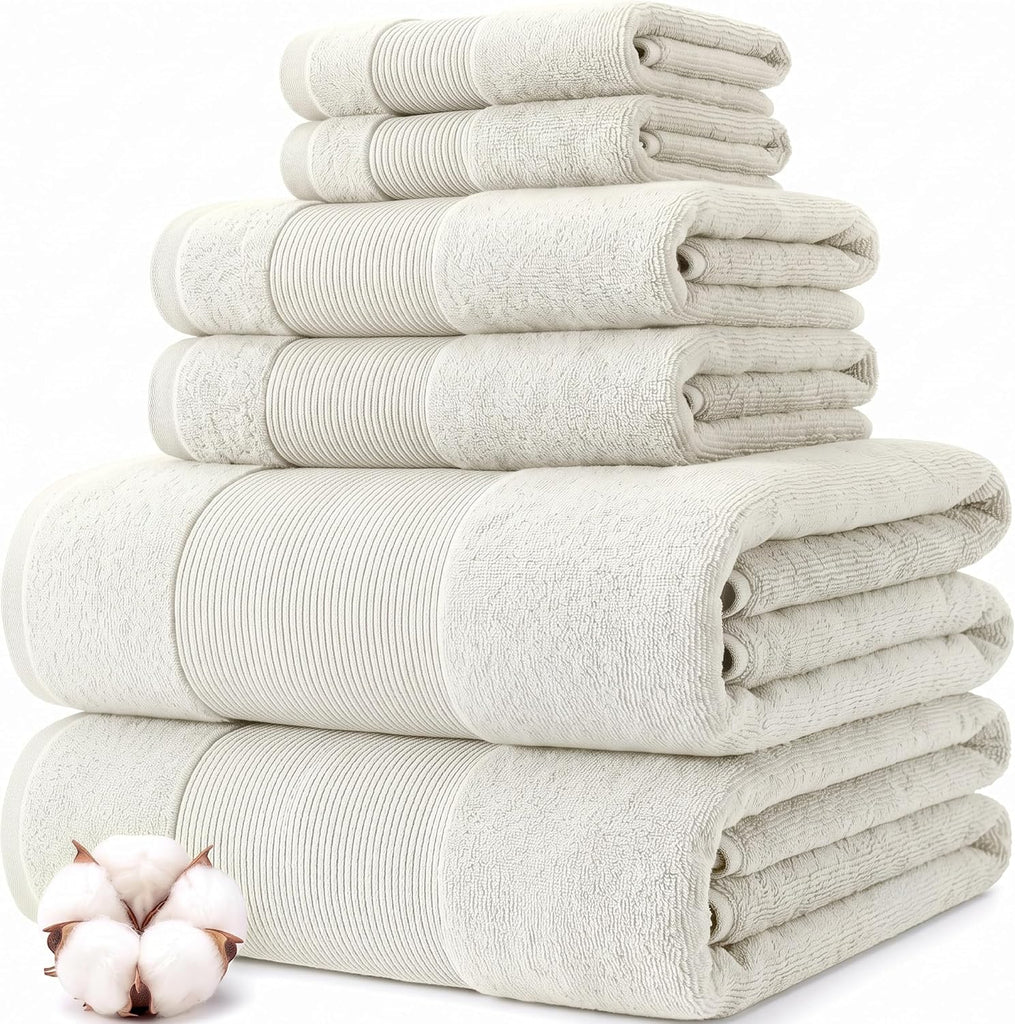 Air Cloud 6-Piece Towel Set - 100% Zero-Twist Cotton, 500 GSM, Quick Dry & Plush, Ivory