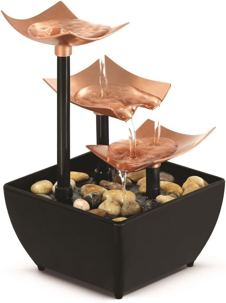 Tabletop Water Fountain, 3 Tier Indoor Waterfall Fountain with Natural River Rocks, Quiet Pump for Relaxation, Zen