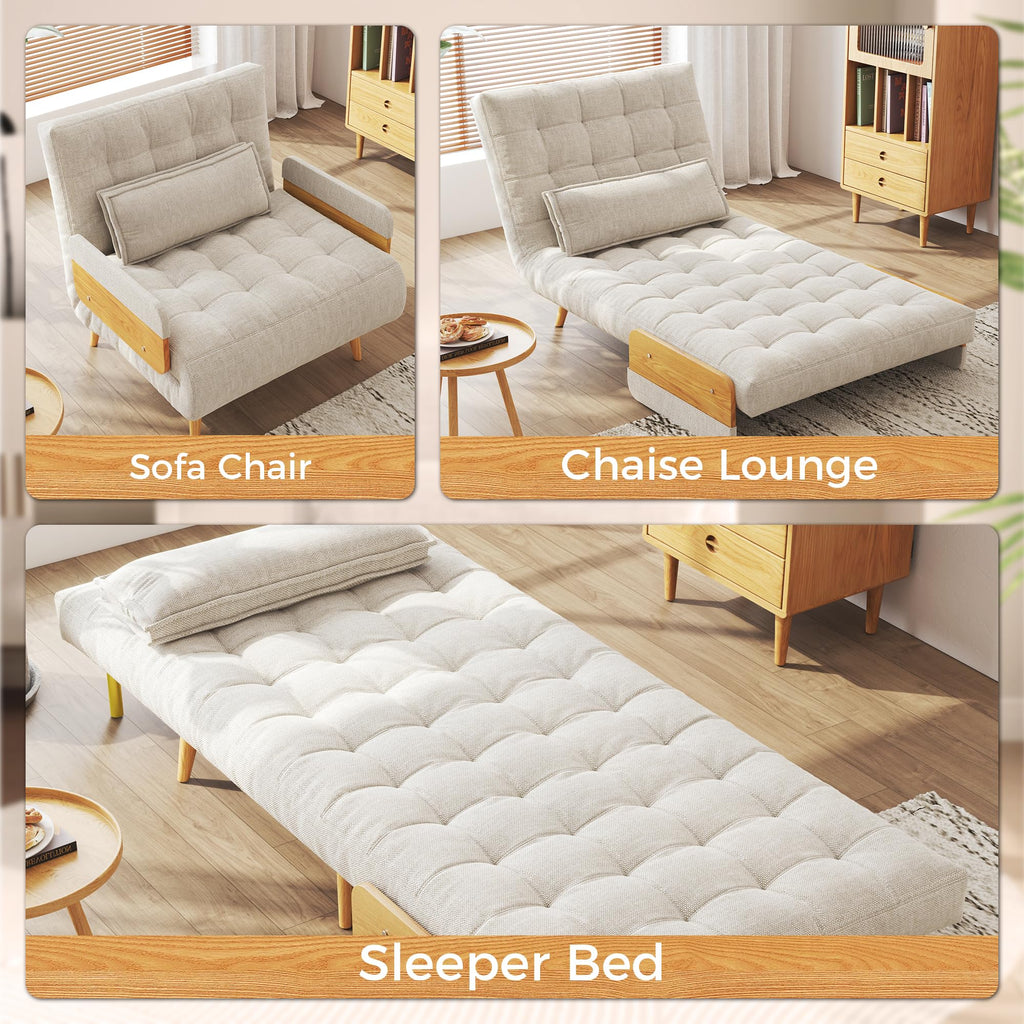Convertible Sofa Chair Bed, 28" Mid-Century Sleeper for Adults