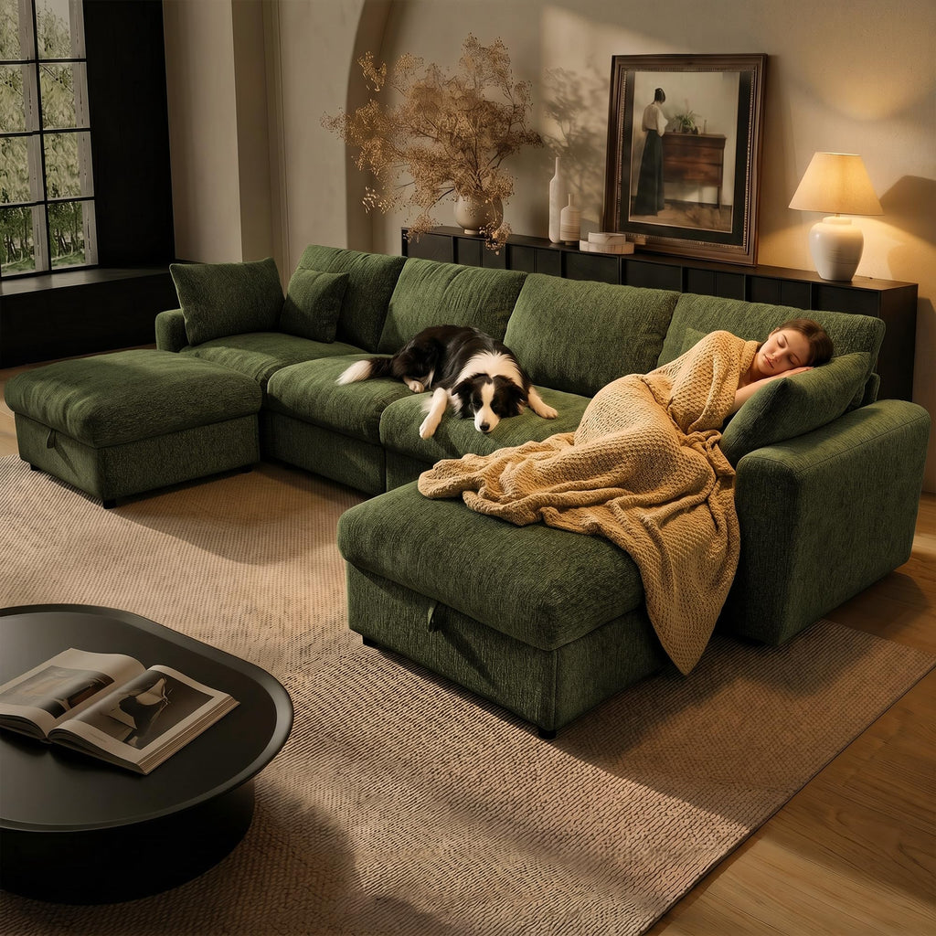 141" Oversized Cloud Sectional Couches, Modular Sectional Sofa with Wide Deep Seat, U Shaped Couch with Throw Pillow