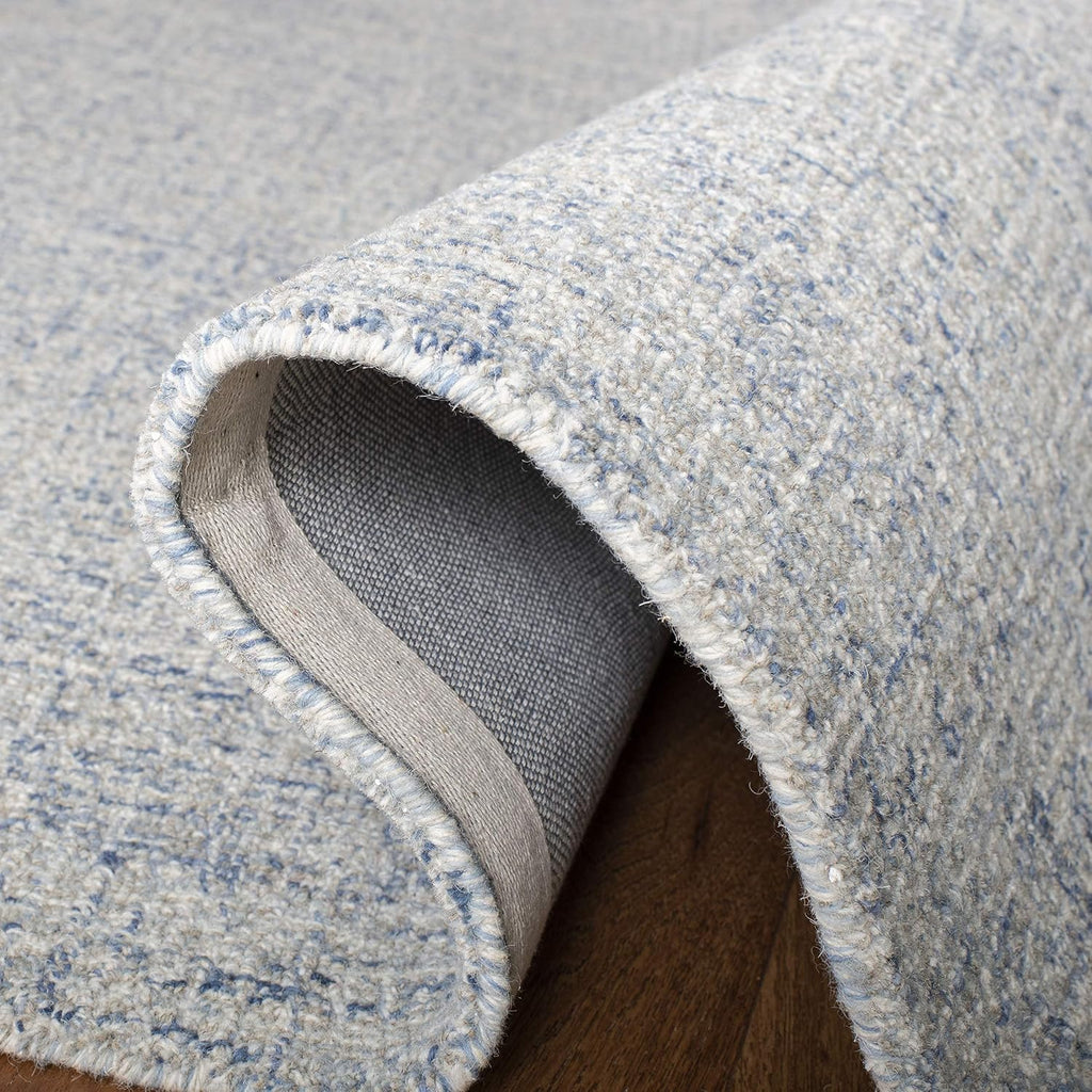 Abstract Area Rug - 10' x 14', Ivory & Blue, Handmade Wool