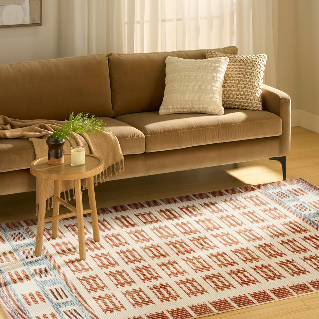 Home Nordic Ivory Rust Area Rug - Easy Clean, Non Shedding, Bed Room, Living Room, Dining Room, Kitchen (5' x