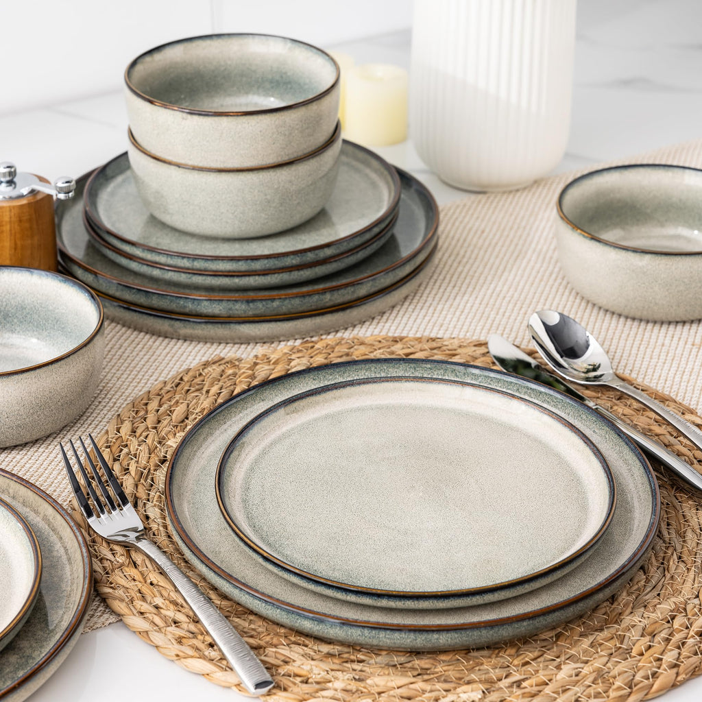 Ceramic Dinnerware Sets for 8, 24 Pieces Stoneware Plates and Bowls Sets, Scratch Resistant Dishes, Dishwasher &