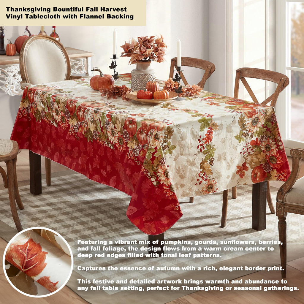 Bountiful Fall Harvest 52 x 70 Inch Rectangle Vinyl Tablecloth