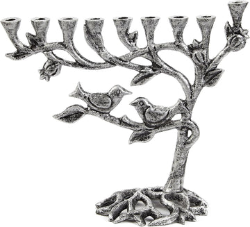Tree of Life Menora for Chanuka - Fits All Standard Chanukah Candles - Artistic Candle Menorahs - Silver Hanukkah