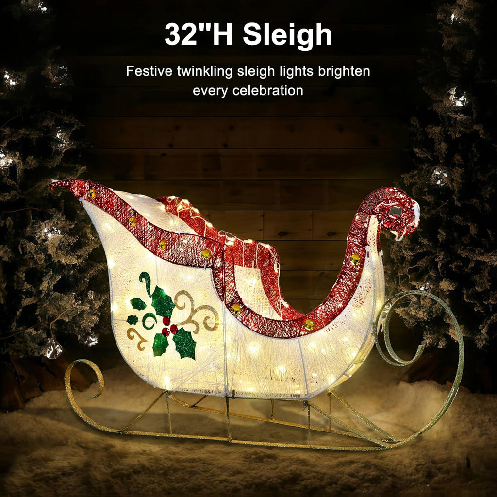 32" Pre-Lit Outdoor Sleigh Christmas Holiday Décor with 120 Warm White Twinkling LED Lights