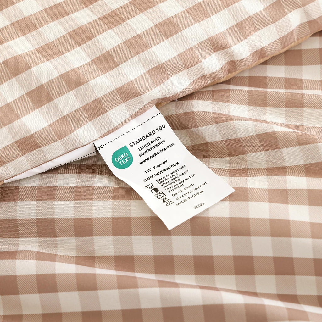 Gingham Comforter Set, 3 Pieces Tan Plaid Comforter Set