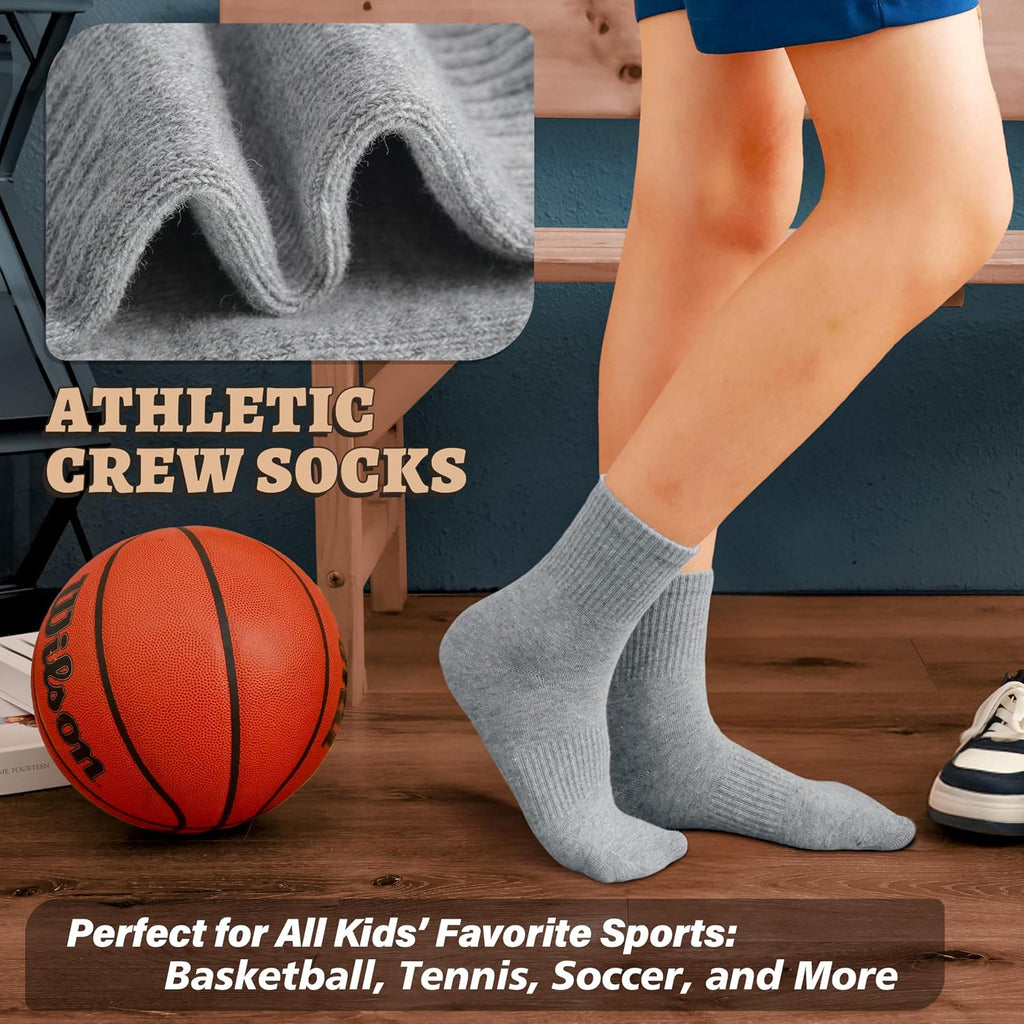Kids School Athletic Sports Cotton Socks,Teen Girls Boys Crew Socks