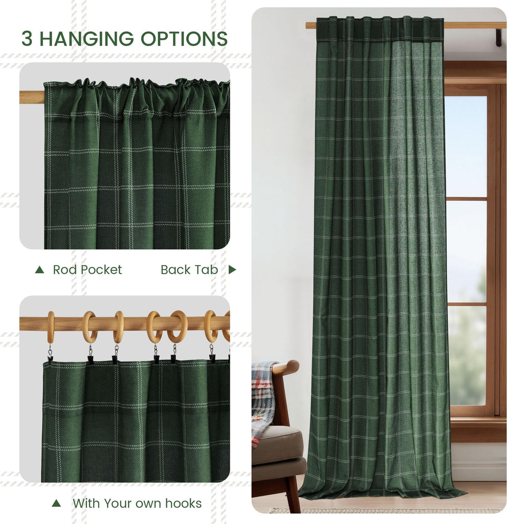 Linen Buffalo Plaid Semi Sheer Gingham Curtains 84 Inches Long