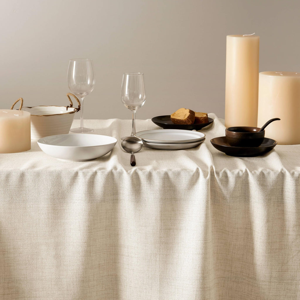 Farmhouse Linen 6 Foot Rectangle Tablecloth, Light Tan 60"x104"