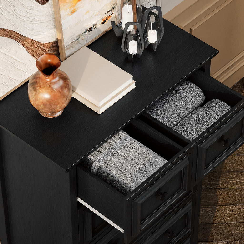 Farmhouse 6 Drawer, 48" Tall Chest of Drawers with Natural Texture & Metal Handles, Storage Dressers Organizer
