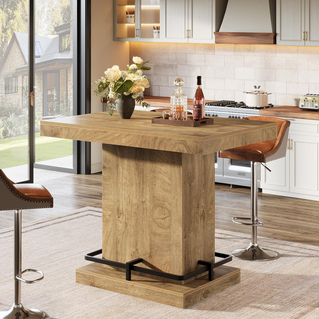 47" Bar Table, Industrial Bistro Pub Table with Metal Footrest, Rectangular Counter Height Table for Small Bar
