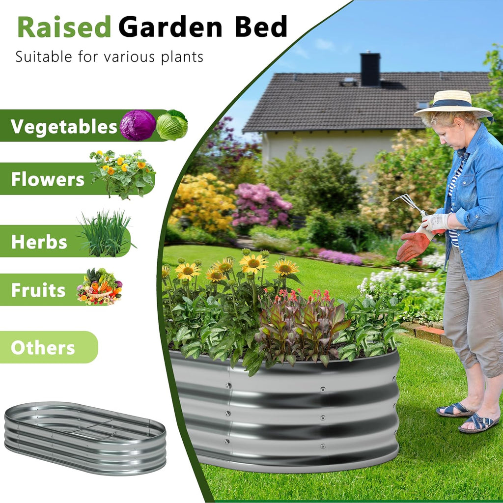 8x4x1ft(2 Pack) Galvanized Oval Raised Garden Bed,Outdoor Planter Box Metal Patio Kit Planting Bed for Vegetables