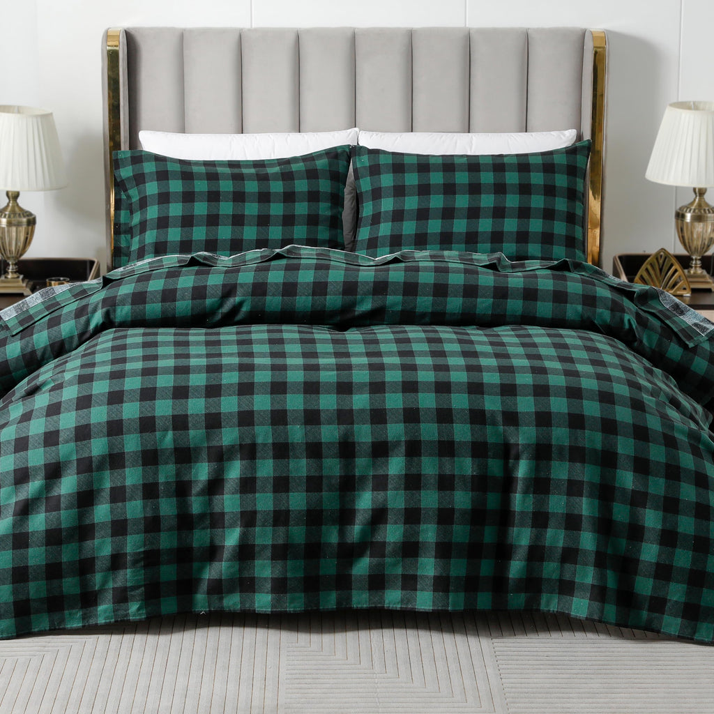 Buffalo Check Plaid Flannel Sheet Set, King, Green