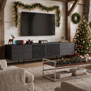 94.48" Mid Century Modern Black TV Stand for TVs Up to 100 Inch
