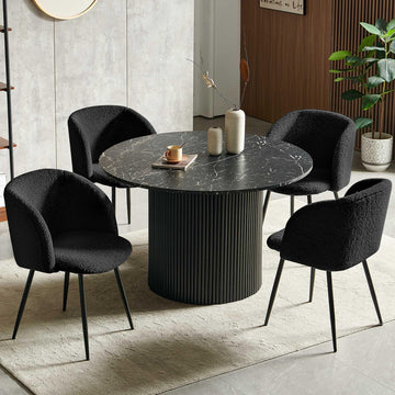 5-Piece Round Dining Table Set, 47-Inch Black