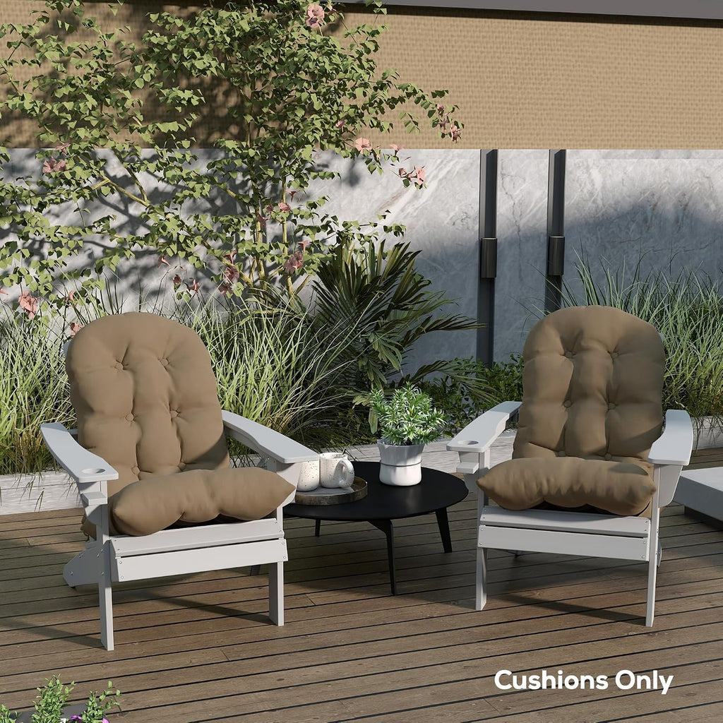 Outdoor Adirondack Chair Cushions Set of 2 Tufted Khaki | High Back, Patio Cushions with Ties, Non-Slip Replacement