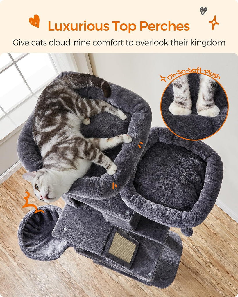 Cat Tree, 81.1-Inch Large Cat Tower, Multi-Level Condo, Smoky Gray