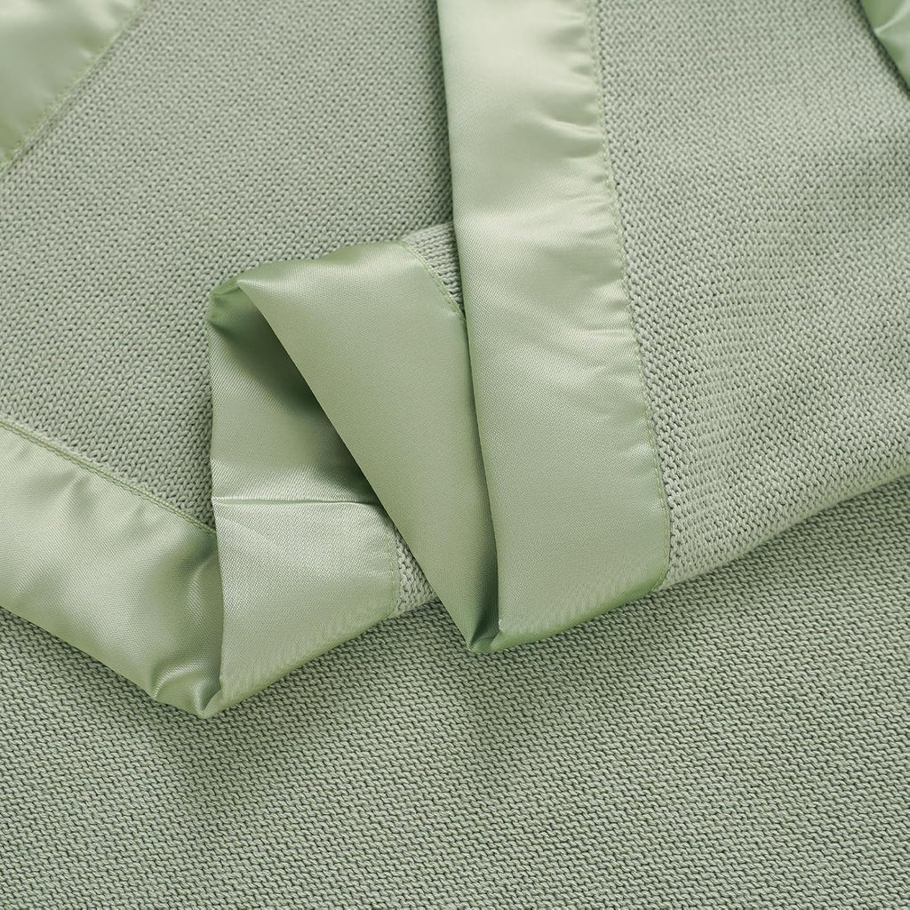 Cotton Baby Blanket with Satin Trim, Light Green, 31.5x40 inches