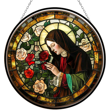 Saint Thérèse of Lisieux Suncatcher Stained Glass Window Hanging by Clare Donovan Handmade Stained Glass