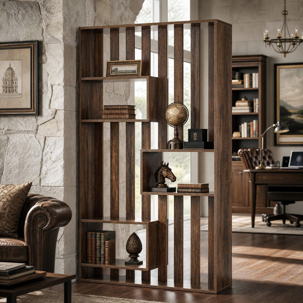 Room Divider with Built-in Shelves for Room Separation