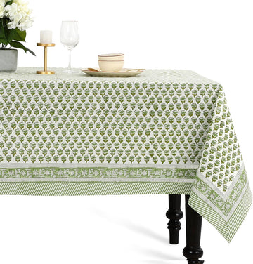 Tablecloth 100% Cotton 60x90 Inch Indian Block Print Rectangle Table Cover, Washable Table Cloth