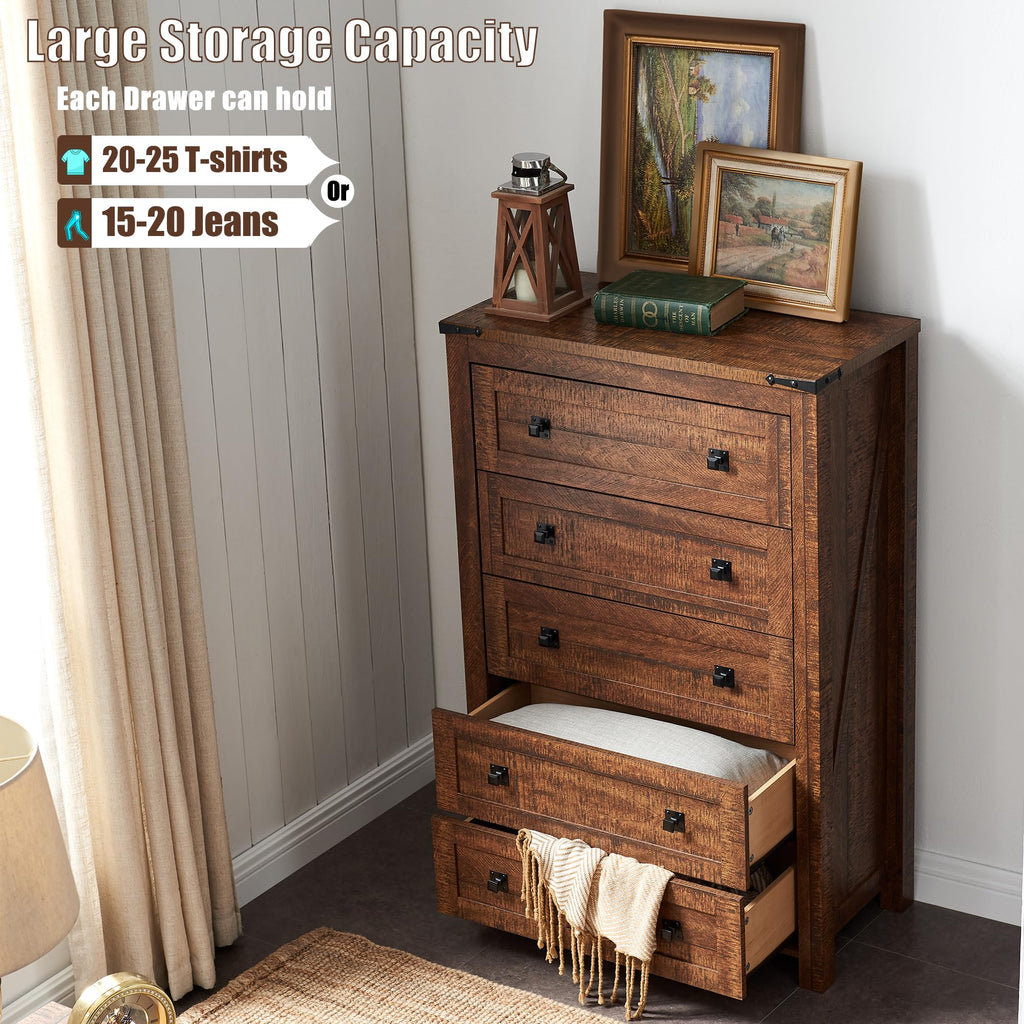 48" Tall Farmhouse 5-Drawer, Reclaimed Barnwood