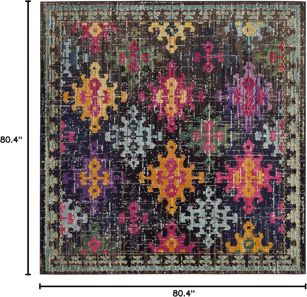 Monaco Collection Area Rug - 6'7" Square, Multi, Boho Diamond Trellis Design, Non-Shedding & Easy Care, Ideal for