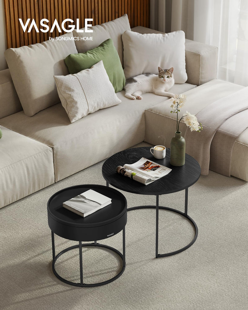 Round Coffee Tables, Set of 2 Nesting Tables, Hidden Storage