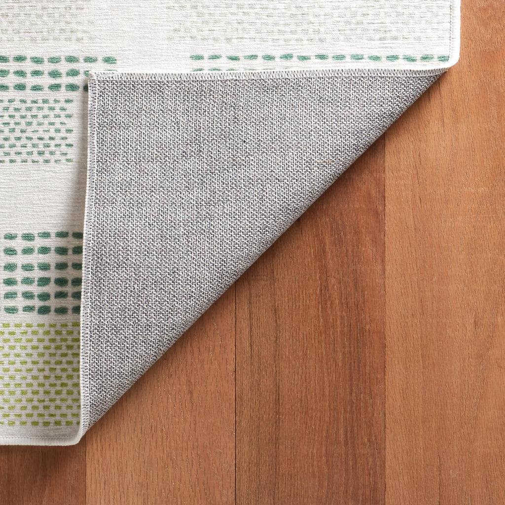 Tread Lightly Green Striped Printed Washable Rug
