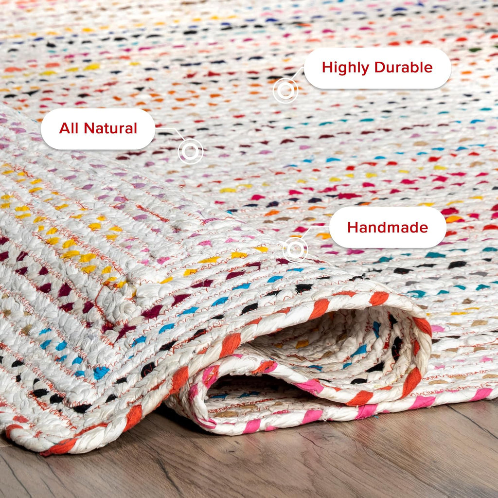 Tammara Ivory/Multicolor, 3' x 5' Oval, Hand Braided, Bohemian, Cotton, Soft and Cozy, High Traffic, Stain Resistant