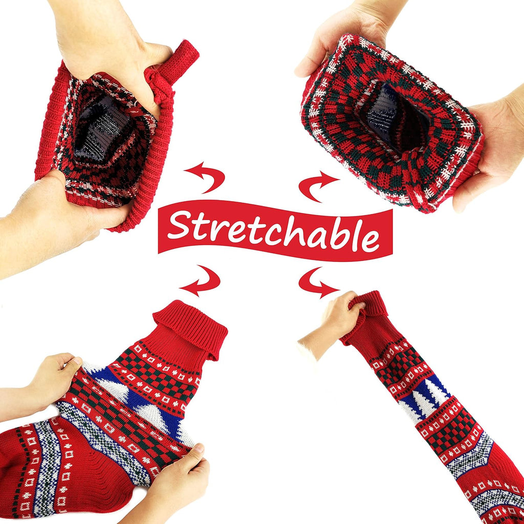 Set of 4 20'' Extra Long Knitted Christmas Stockings Stretchable Handmade Woven Snowflakes and Reindeer Assorted Xmas