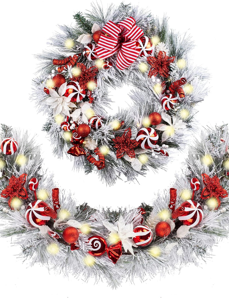 30 Inch Pre-Lit Red White Christmas Wreaths for Front Door