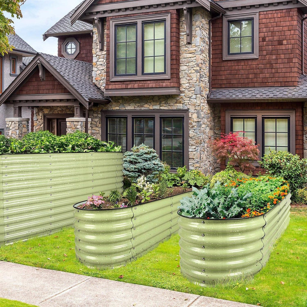 Galvanized Raised Garden Bed Elevated Raised Garden Bed Metal 17" Tall 12-in-1 Grow Herbs and Vegetables Home Garden