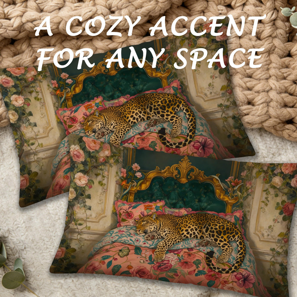 Eclectic Boho Leopard Floral Lumbar Pillow Covers 12x20, Set of 2