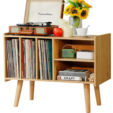 Record Player Stand with Vinyl Storage Holds Up to 300lb, Large Record Player Table Cabinet for Album Storage with