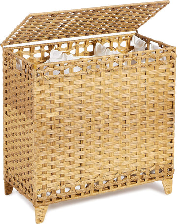 Laundry Hamper with 3 Removable Liner Bags, 132L Laundry Sorter with Lid | Raised Feet; Side Carry Handles; Handwoven
