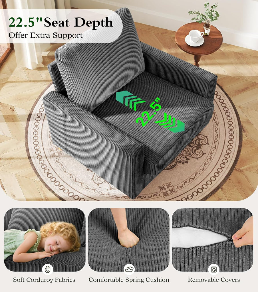 35.5in Oversized Accent Chair, Easy to Assemble Living Room Chairs, Corduroy Reading Chair , 22.5in Deeper Seats