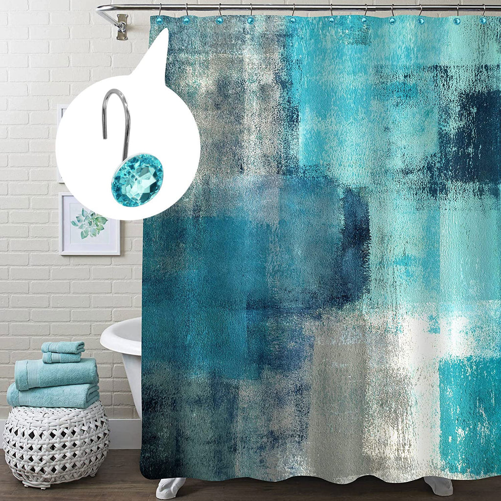 Aqua Diamond Crystal Bling Shower Curtain Hooks Rings, 24PCS