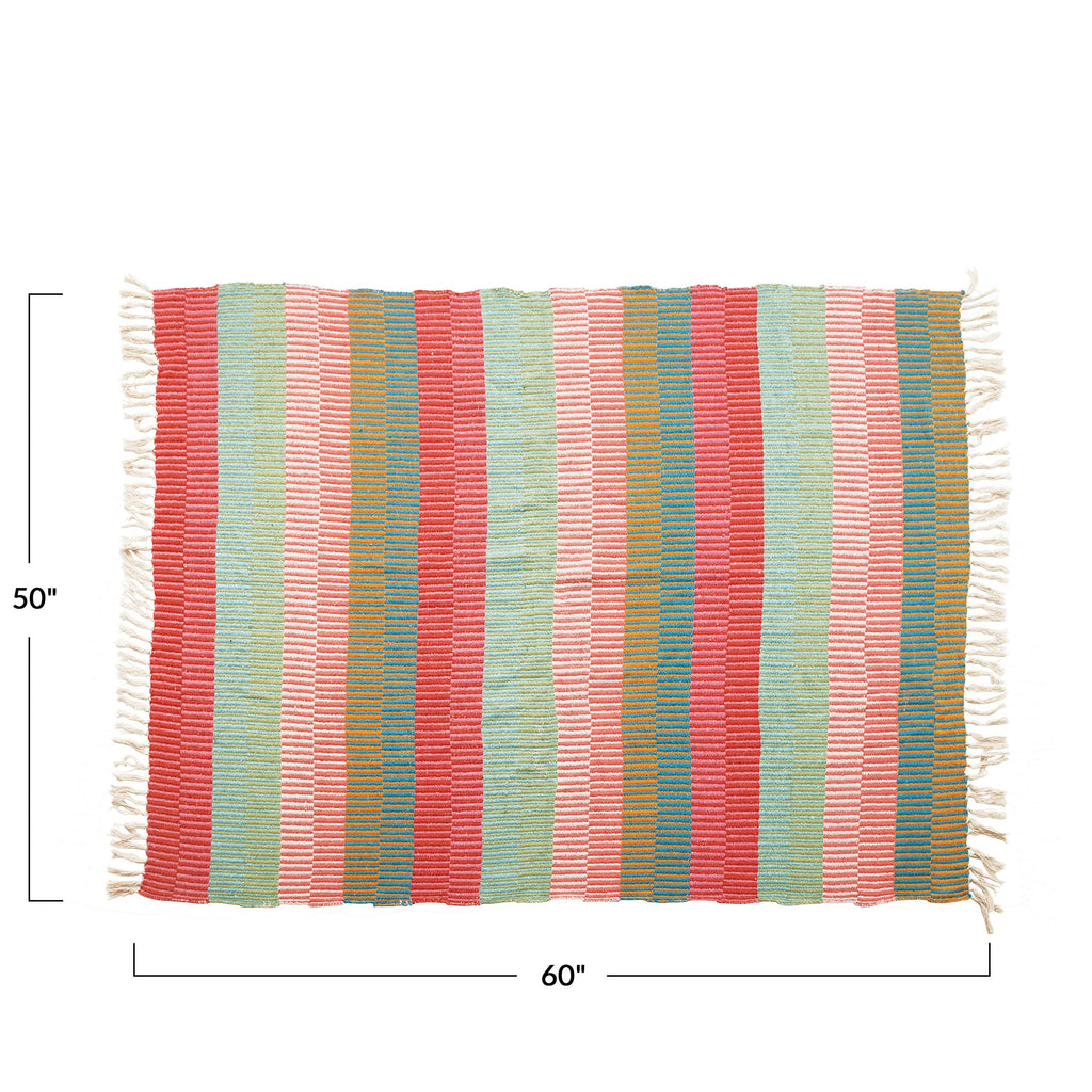 Woven Recycled Cotton Blend Striped Throw with Tassels, Multi Color