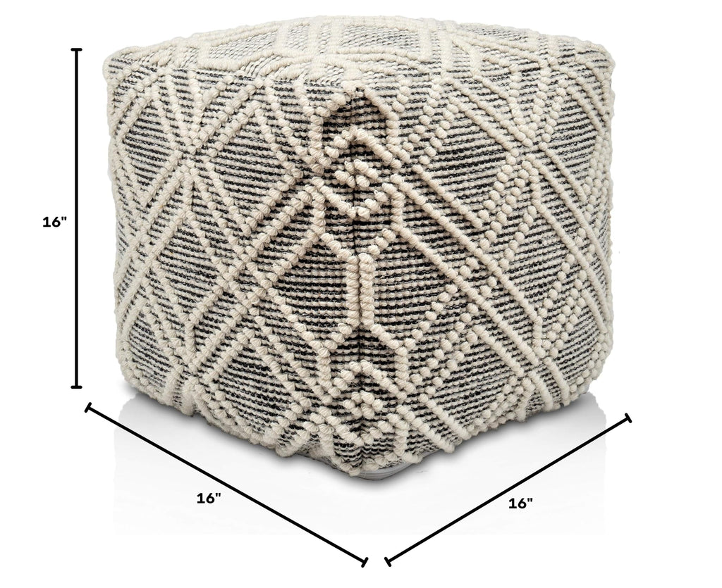 Pouf Ottoman Handwoven Wool Cotton Square Boho Floor Footstool 16x16x16