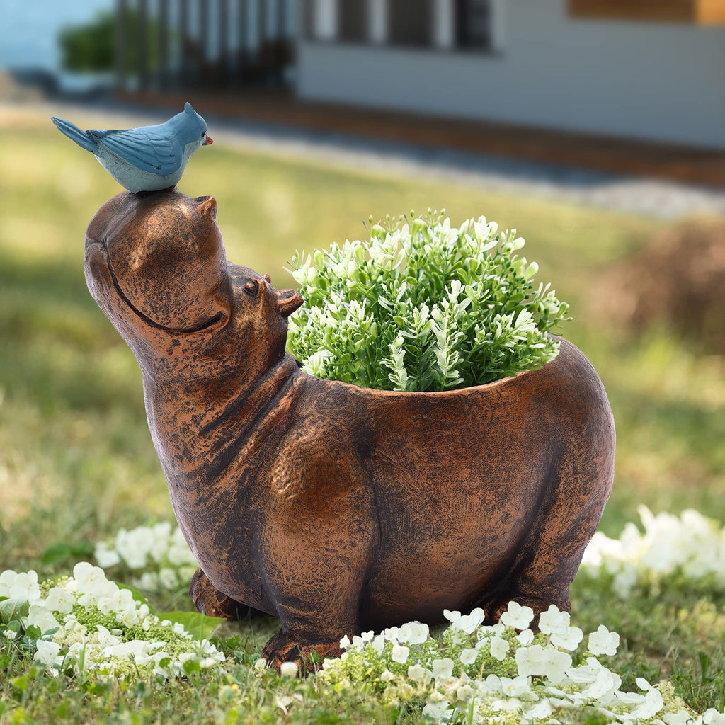 LuxenHome Succulent Plant Pots, Indoor Outdoor Planters with Drainage Hole and Rubber Plug, Distressed Bronze Finish