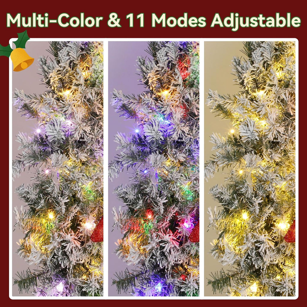 60in Flocked Pre-Lit Artificial Christmas Wreath with 3D Red Bow