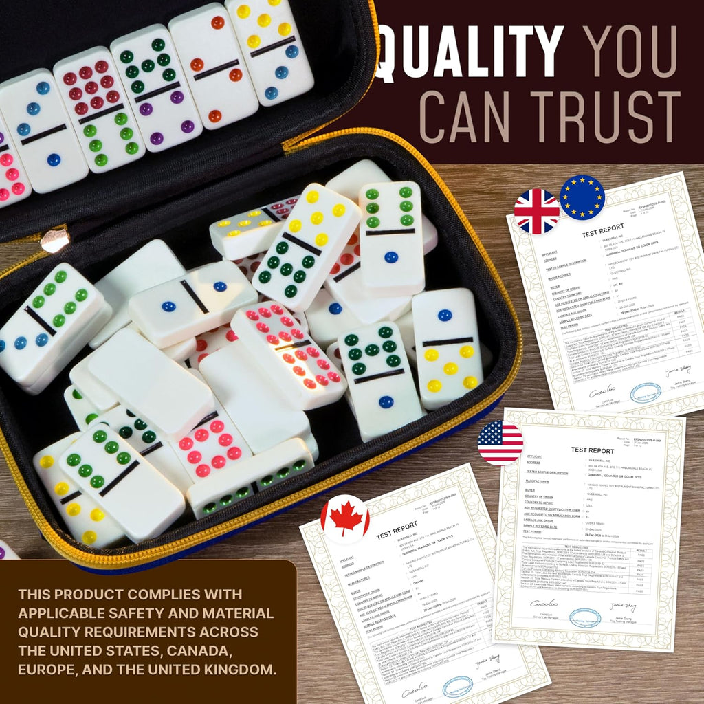 Double 9 Dominos Set for Adults and Kids with Colored Dots - Classic Dominoes Game Set with 55 Tiles, Wooden Hub